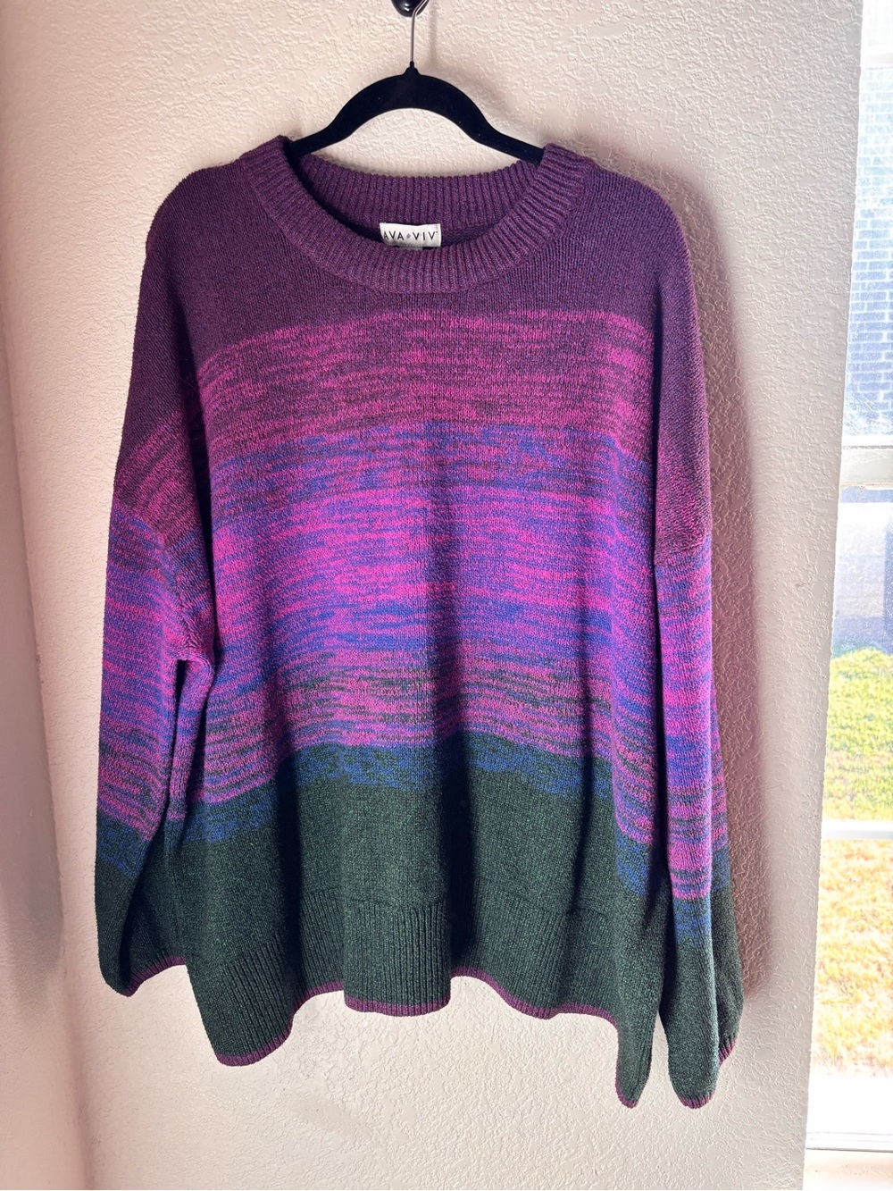 3X Ava & Viv Purple, Pink & Green Gradient Crewneck Sweater
